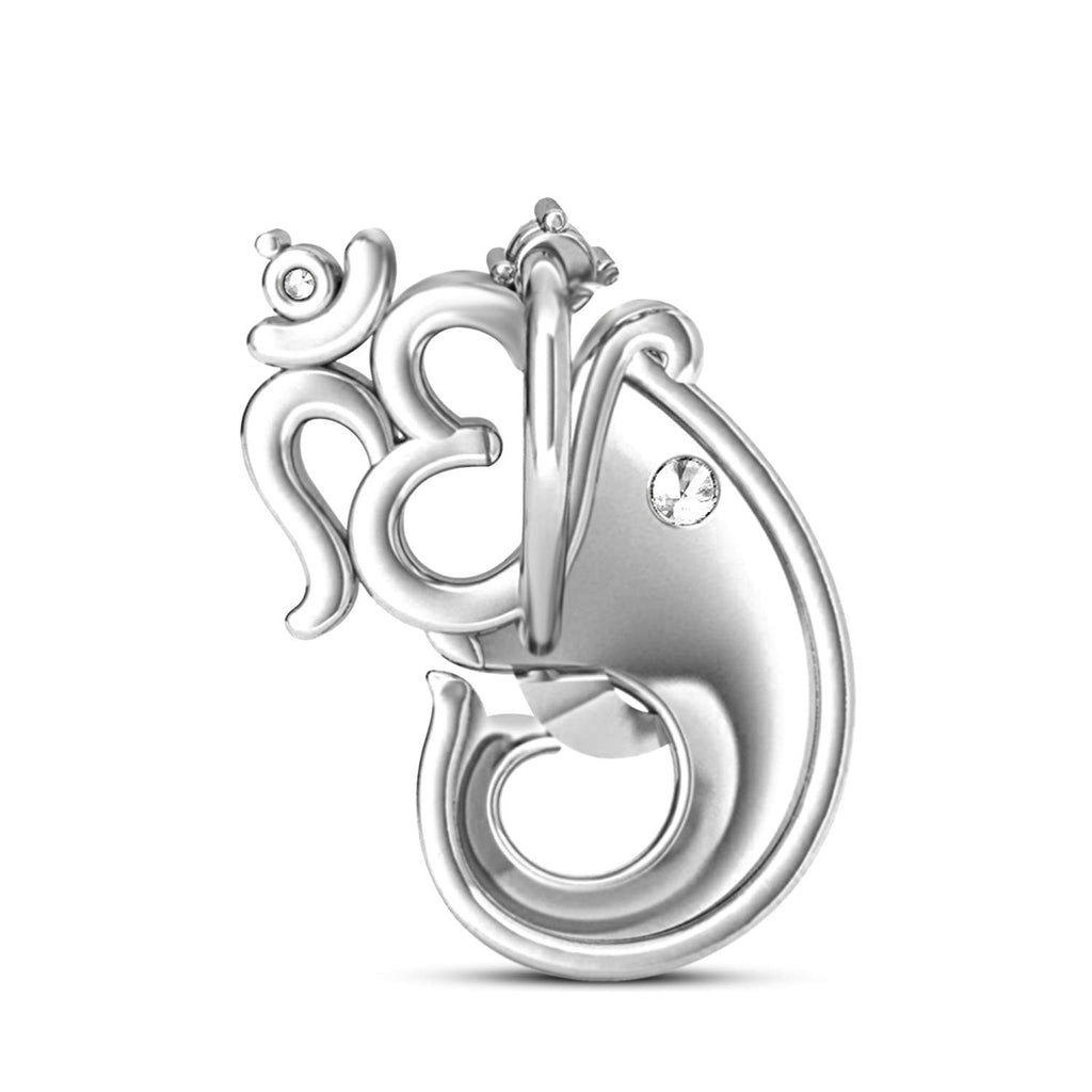 atjewels 18K White Gold Over .925 Sterling Silver White Diamond Om Ganpati Bappa Pendant for Men's and Women Free Shipping MOTHER'S DAY SPECIAL OFFER - atjewels.in