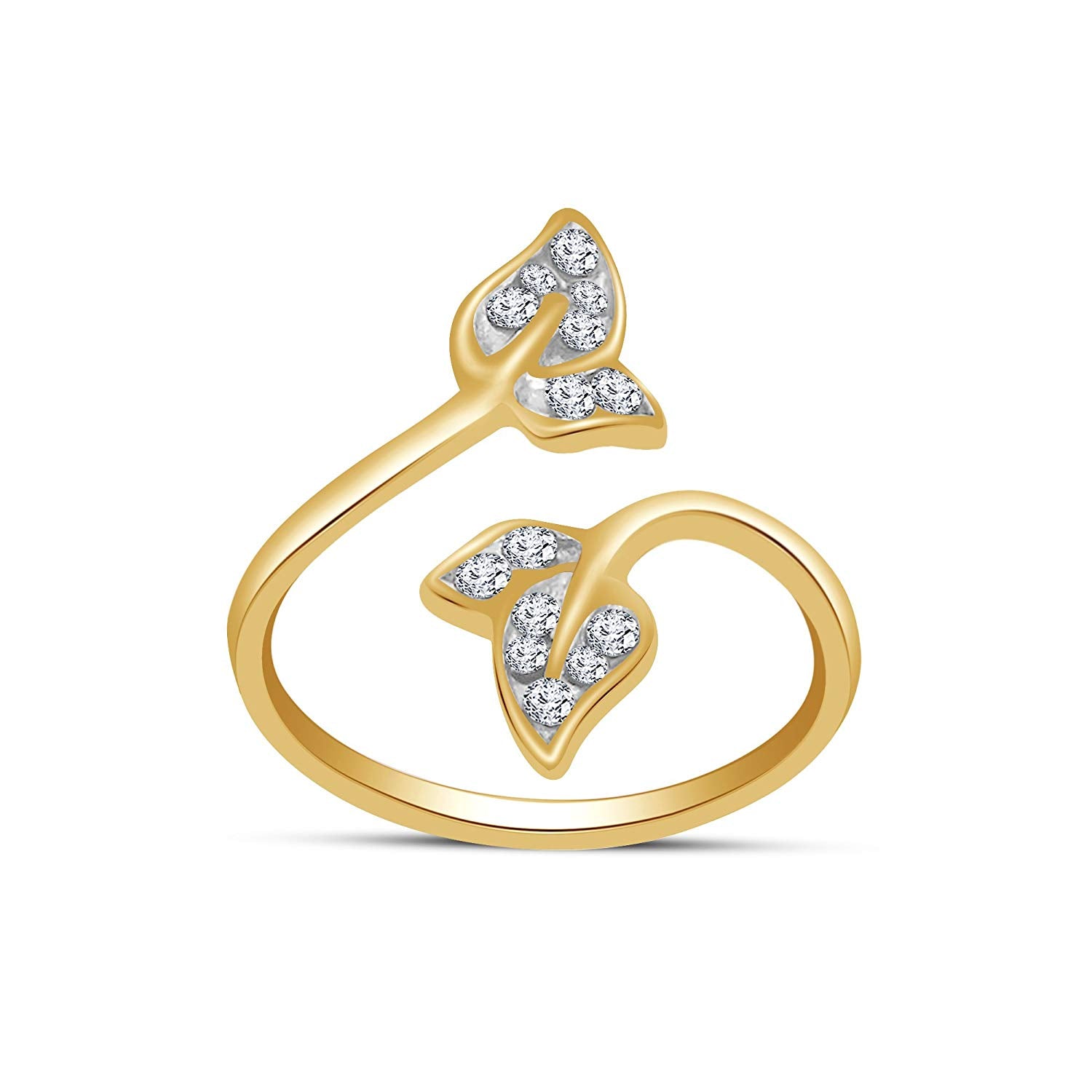 atjewels Yellow Gold Over 925 Silver Round White CZ Leaf ToeRing Available In Pair - atjewels.in