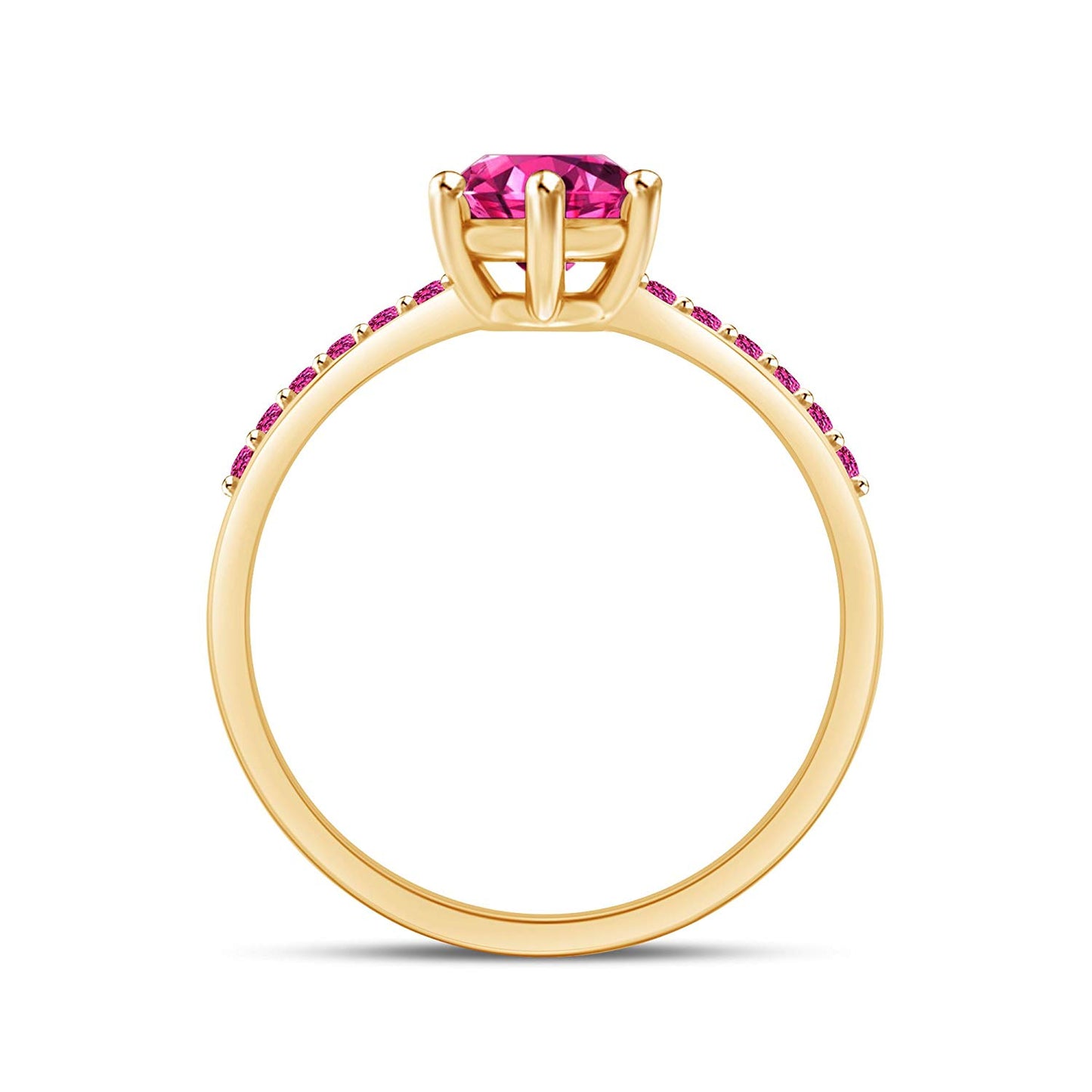 atjewels 18K Yellow Gold Over 925 Sterling Silver Round Pink Sapphire Solitaire with Accent Ring MOTHER'S DAY SPECIAL OFFER - atjewels.in