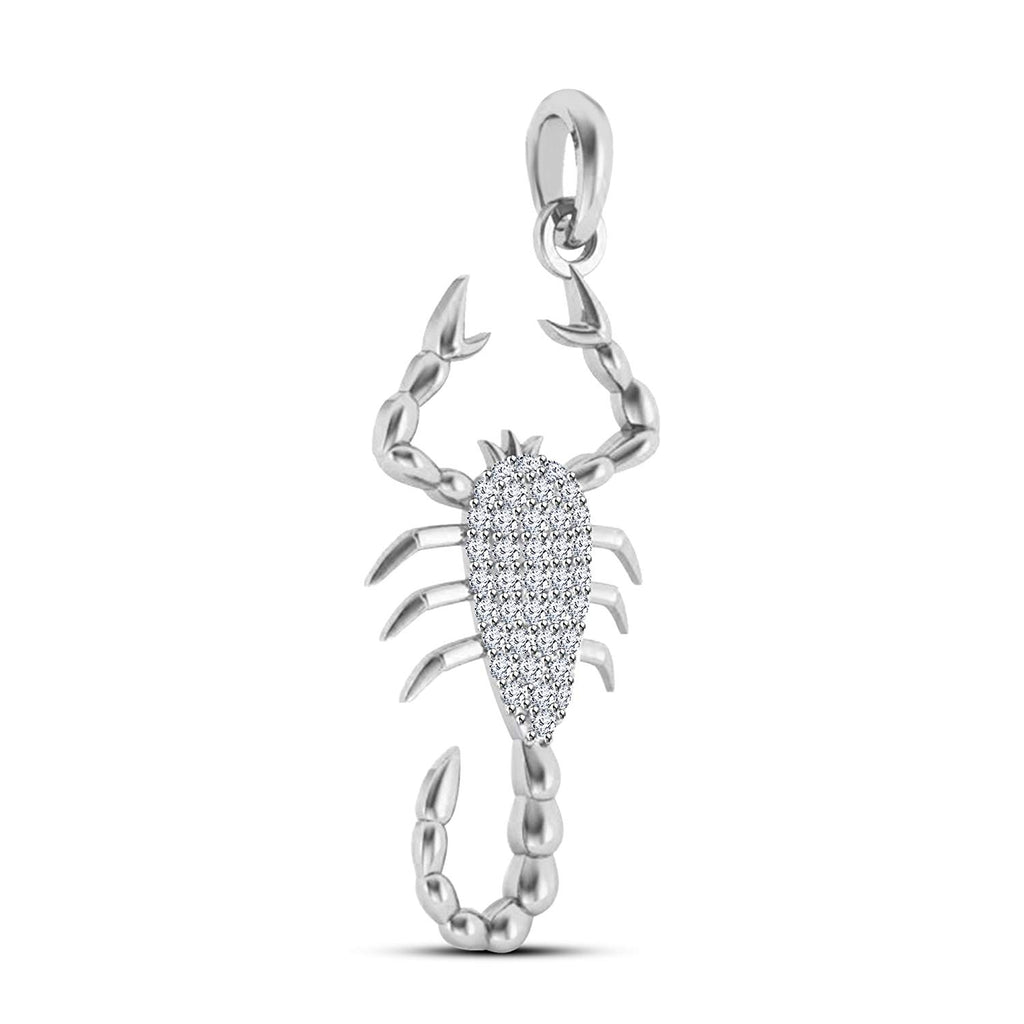 atjewels 18K White Gold On Sterling Silver Round White CZ without Chain Scorpio Pendant MOTHER'S DAY SPECIAL OFFER - atjewels.in