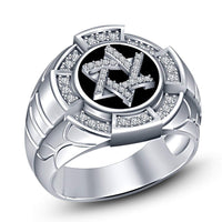 atjewels Round White CZ 14K White Gold Plated and Meena Work in 925 Sterling Star Ring Size US 8 For Men's - atjewels.in