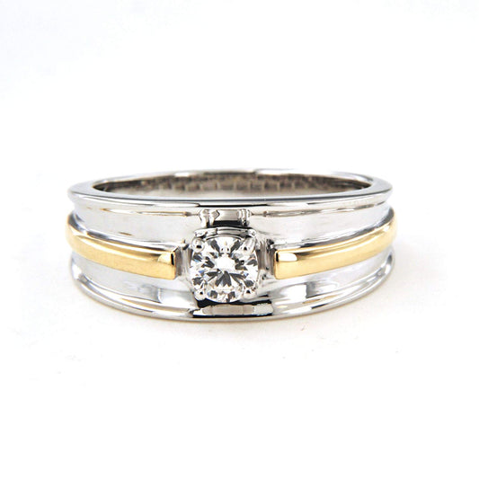 atjewels 18K White & Yellow Gold On Silver Round Cut White Diamond Men's Band Ring For Free Shipping MOTHER'S DAY SPECIAL OFFER - atjewels.in