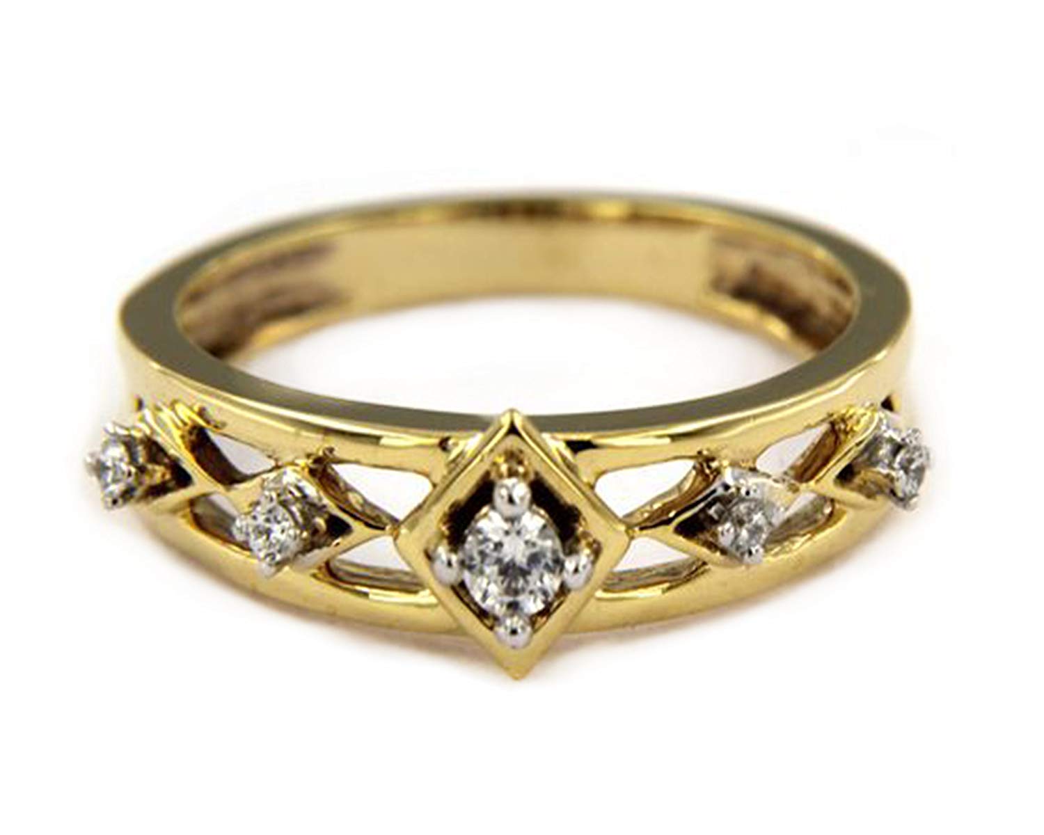 atjewels Five Stone Wedding Ring 0.25 TCW Round White CZ With 14K Yellow Gold Over 925 Silver MOTHER'S DAY SPECIAL OFFER - atjewels.in