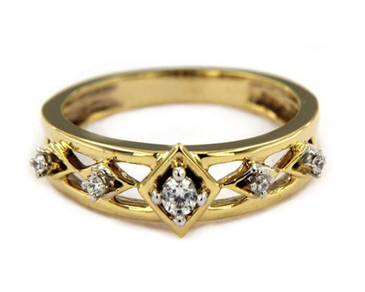 atjewels Five Stone Wedding Ring 0.25 TCW Round White CZ With 14K Yellow Gold Over 925 Silver MOTHER'S DAY SPECIAL OFFER - atjewels.in