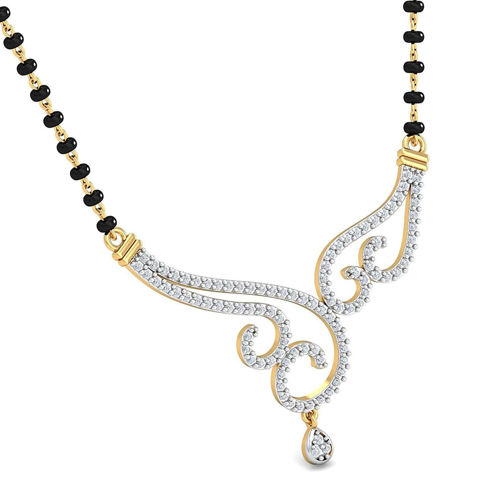 atjewels Round Cut White CZ 14k Yellow Gold Over .925 Sterling Silver Drop Designer Mangalsutra Tanmaniya Pendant MOTHER'S DAY SPECIAL OFFER - atjewels.in
