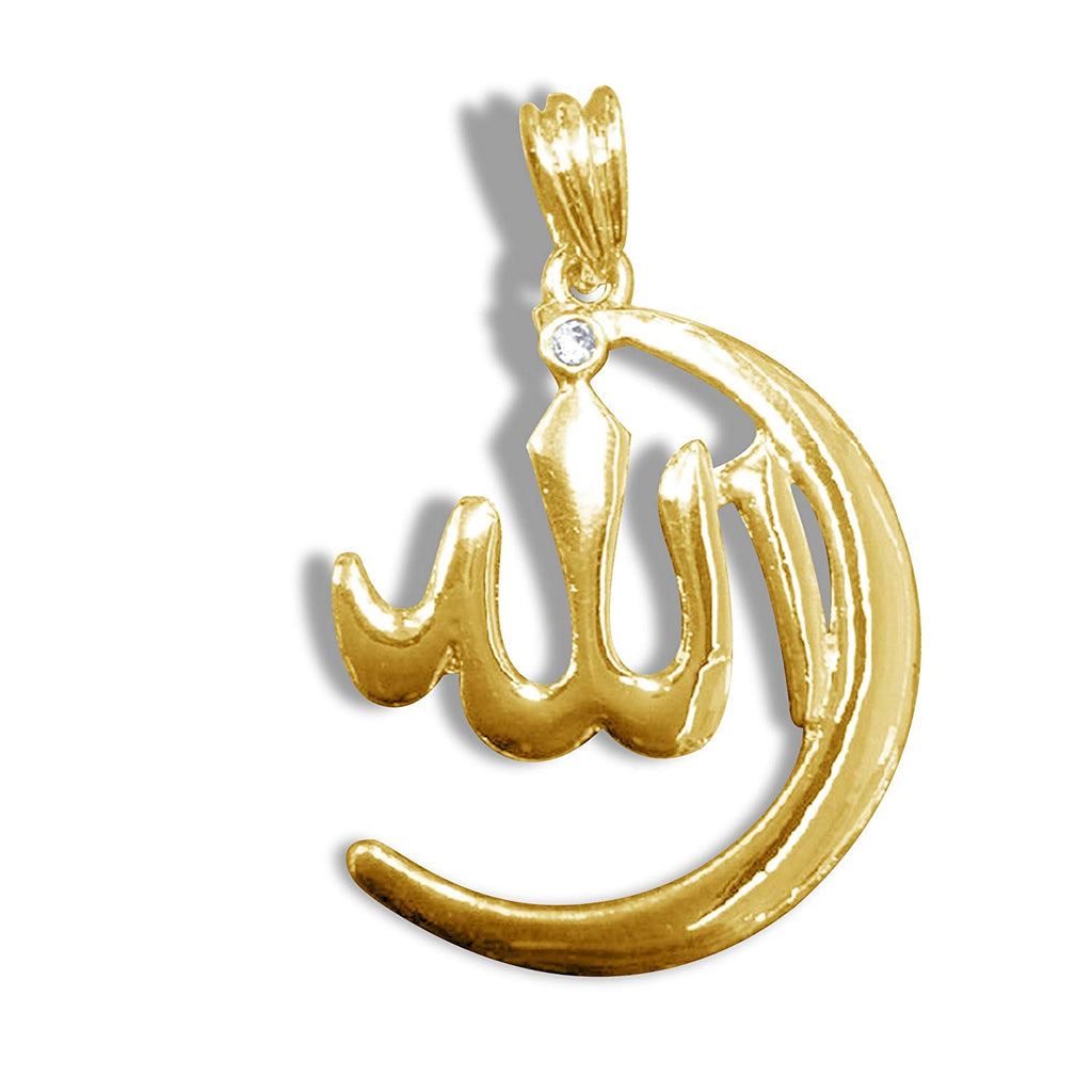 atjewels Special eid 14K Yellow Gold Over .925 Silver White CZ Allah Pendant For Women's MOTHER'S DAY SPECIAL OFFER - atjewels.in