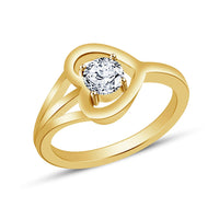 atjewels 14K Yellow Plated On 925 Silver Round White CZ Heart Engagement Ring MOTHER'S DAY SPECIAL OFFER - atjewels.in