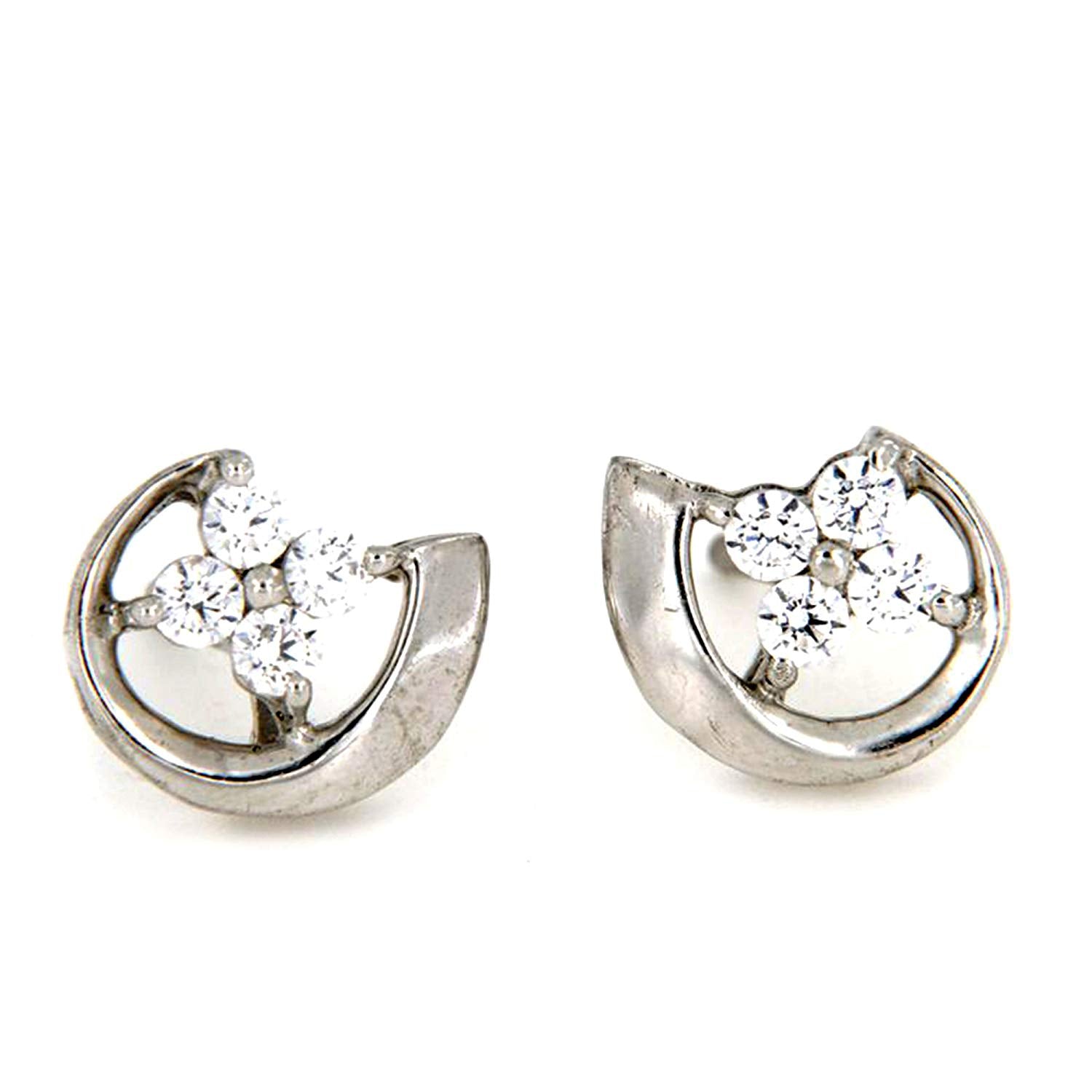 atjewels White CZ Stud Earrings in 18k White Gold Over 925 Sterling Silver MOTHER'S DAY SPECIAL OFFER - atjewels.in