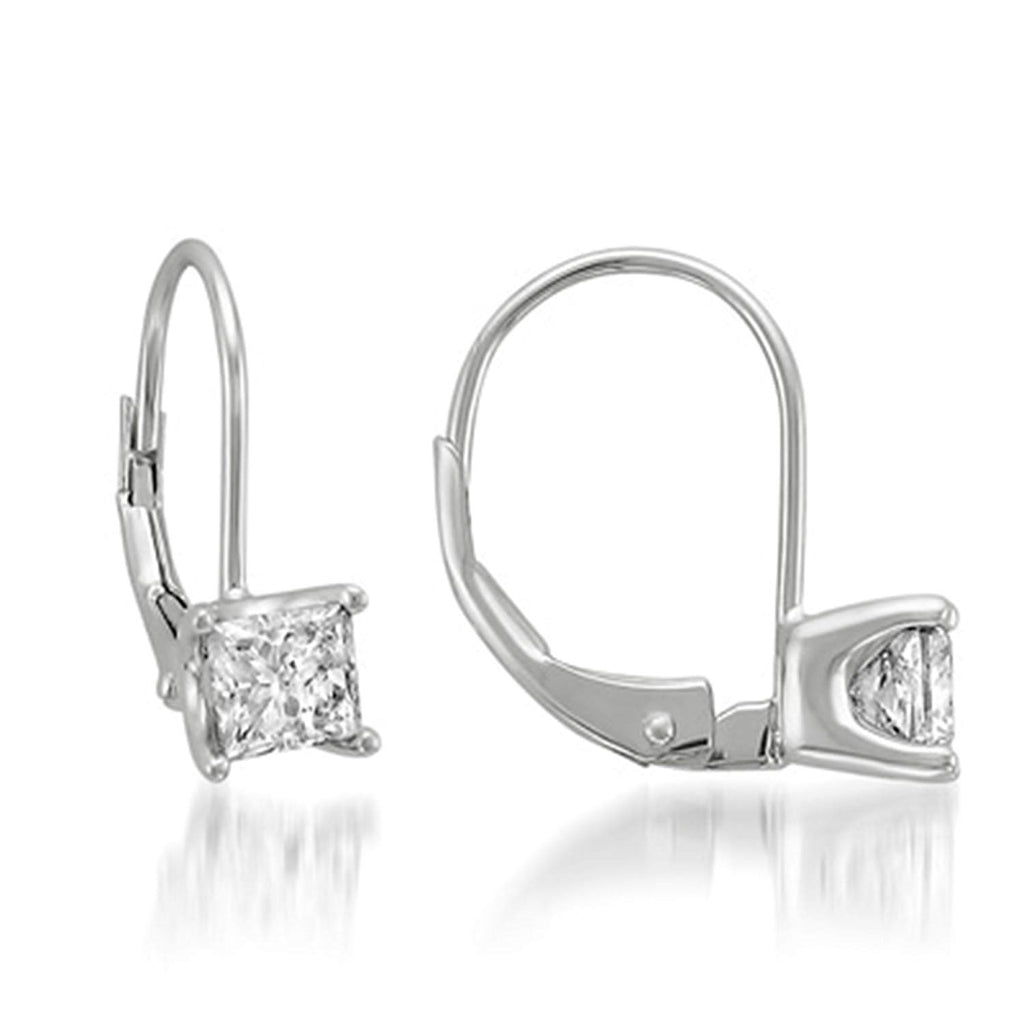 atjewels 14k White Gold Over .925 Silver Princess White Cubic Zirconia Women's Lever Back Earrings MOTHER'S DAY SPECIAL OFFER - atjewels.in