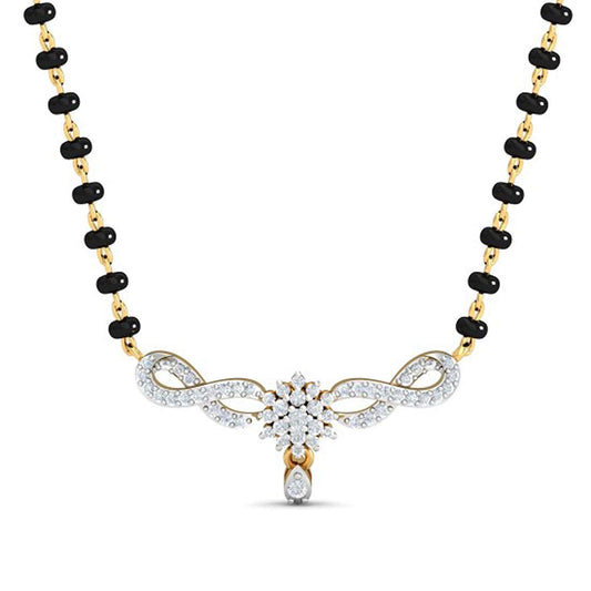 atjewels Round Cut White CZ 14k Yellow Gold Over .925 Sterling Silver Flower Mangalsutra Tanmaniya Pendant For Women's MOTHER'S DAY SPECIAL OFFER - atjewels.in