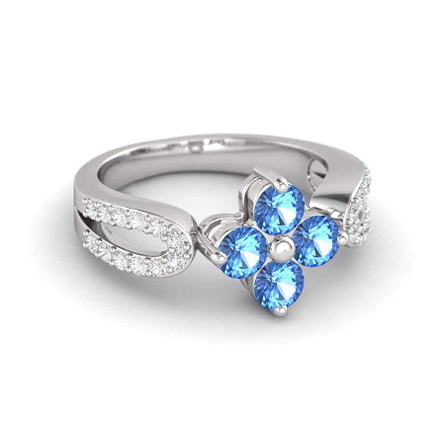 atjewels Round Cut Gemstone & White CZ .925 Sterling Silver Engagement Flower Ring For Girl's and Women's For Diwali Special - atjewels.in