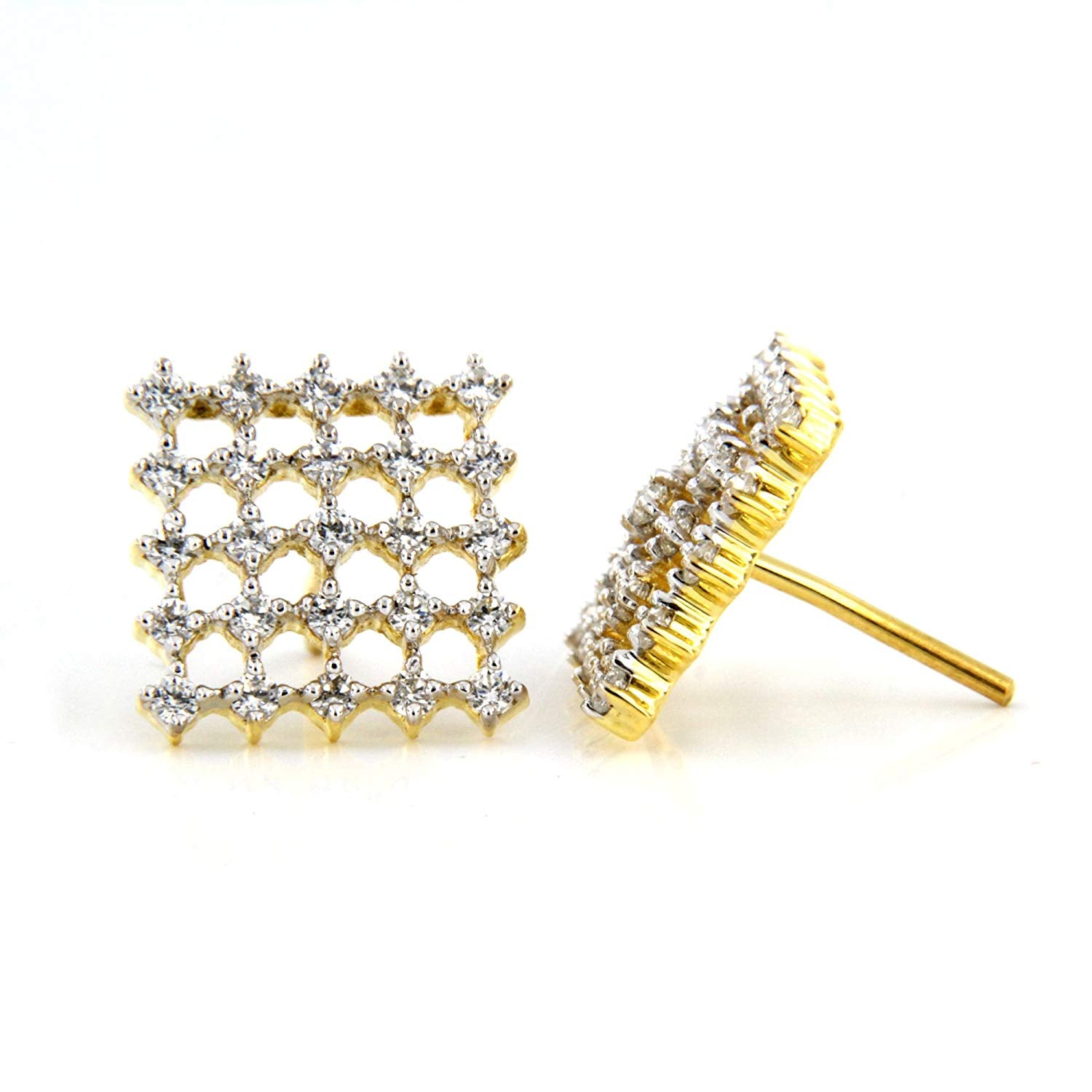 atjewels Solid 18k Yellow Gold Plated On 925 Sterling Silver White CZ Wedding Stud Earrings MOTHER'S DAY SPECIAL OFFER - atjewels.in