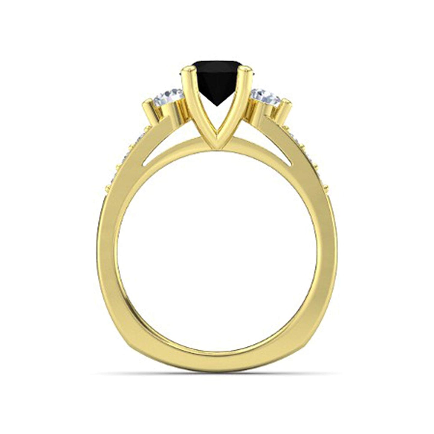 atjewels Black and White Zirconia in 14K Yellow Gold Over Sterling Solitaire With Accents Ring MOTHER'S DAY SPECIAL OFFER - atjewels.in