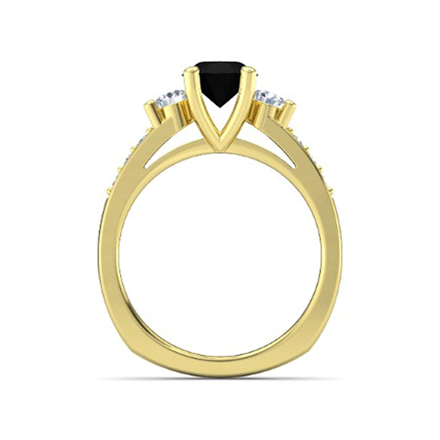 atjewels Black and White Zirconia in 14K Yellow Gold Over Sterling Solitaire With Accents Ring MOTHER'S DAY SPECIAL OFFER - atjewels.in