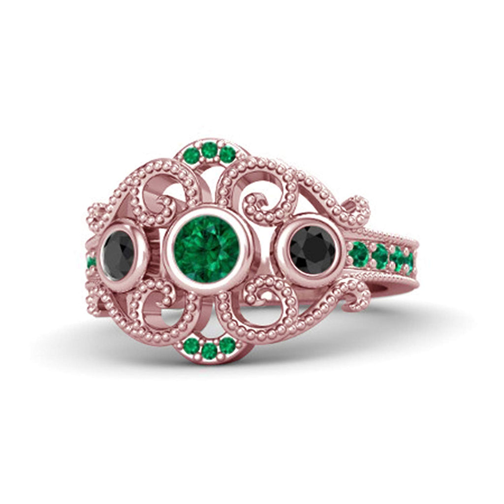 atjewels 14k Rose Gold On 925 Silver Green Emerald and Black CZ Disney Princess Mulan Engagement Ring MOTHER'S DAY SPECIAL OFFER - atjewels.in