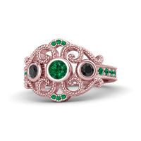 atjewels 14k Rose Gold On 925 Silver Green Emerald and Black CZ  Princess M Engagement Ring MOTHER'S DAY SPECIAL OFFER - atjewels.in