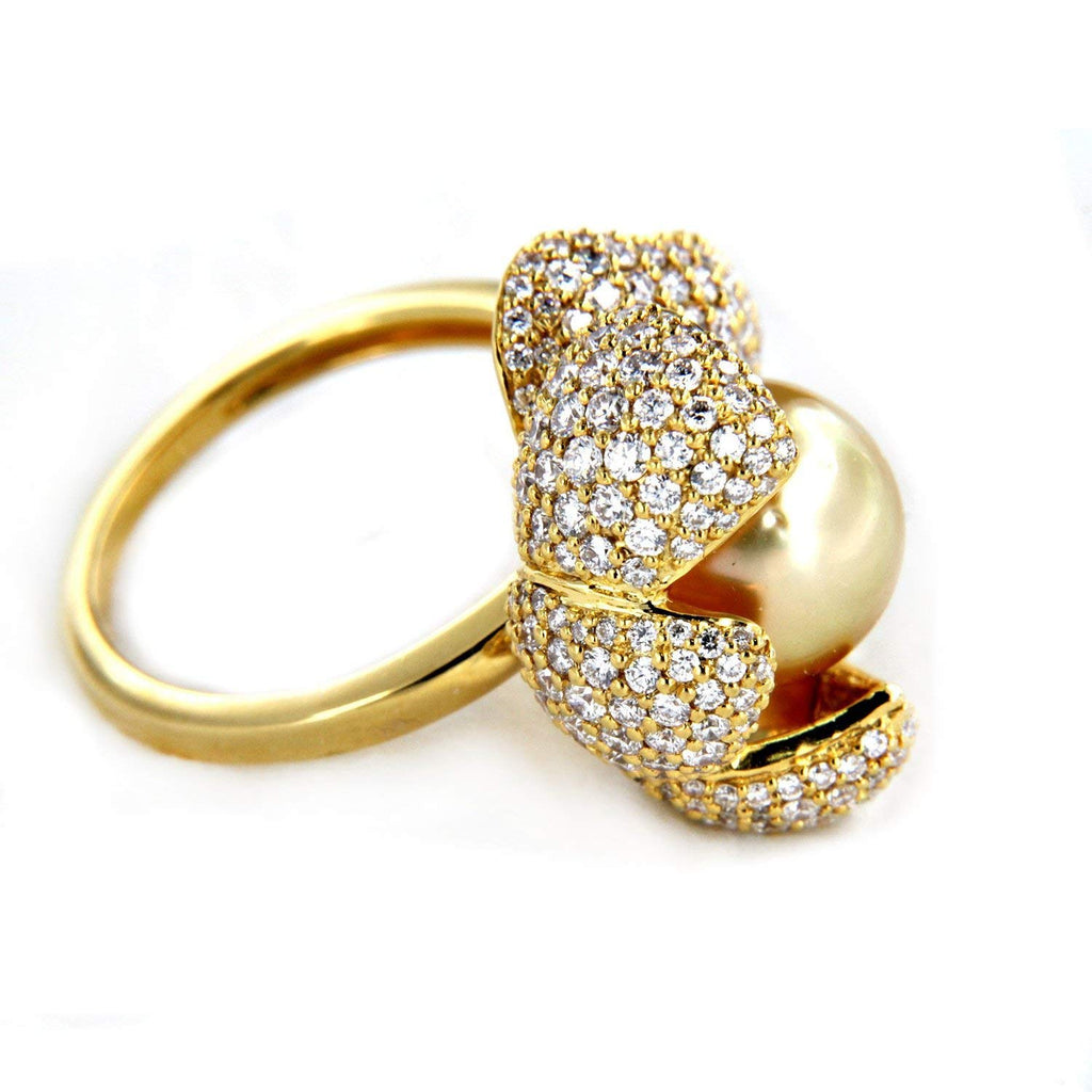 atjewels Lotus Flower Pearl Ring with 18K Yellow Gold Over 925 Sterling Silver For Women's MOTHER'S DAY SPECIAL OFFER - atjewels.in