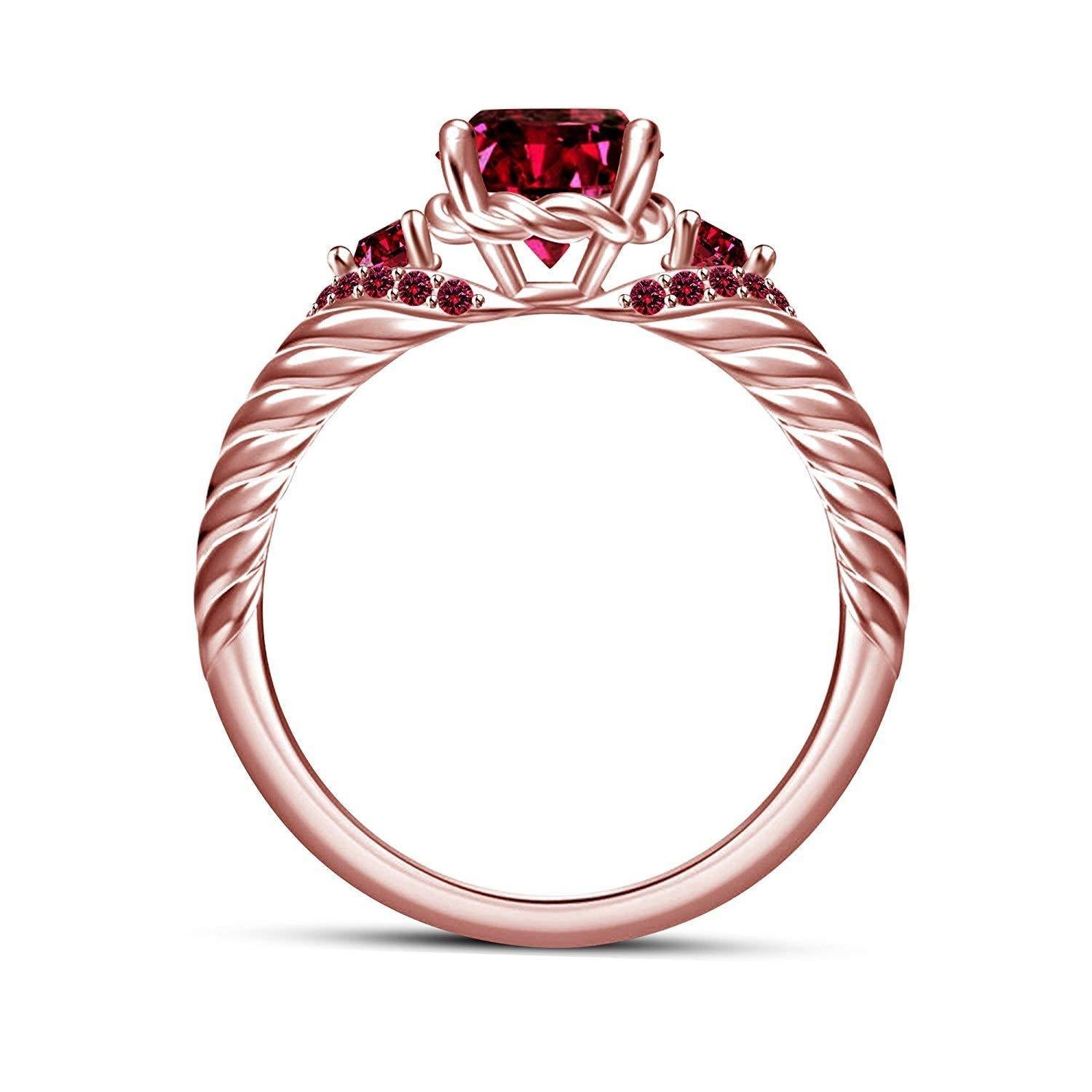 atjewels Round Cut Pink Sapphire 14k Rose Gold Over .925 Sterling Silver  A3 Princess Engagement Ring For Women's and Girl's - atjewels.in