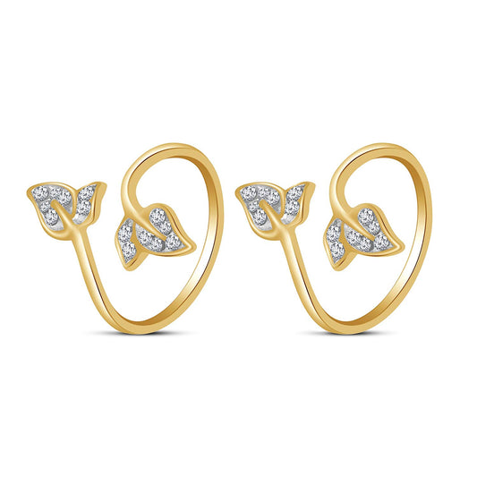 atjewels Yellow Gold Over 925 Silver Round White CZ Leaf ToeRing Available In Pair - atjewels.in
