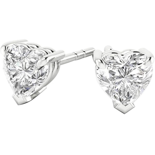 atjewls .925 Sterling Silver Heart Cut White Diamond Solitaire Stud Earrings - atjewels.in