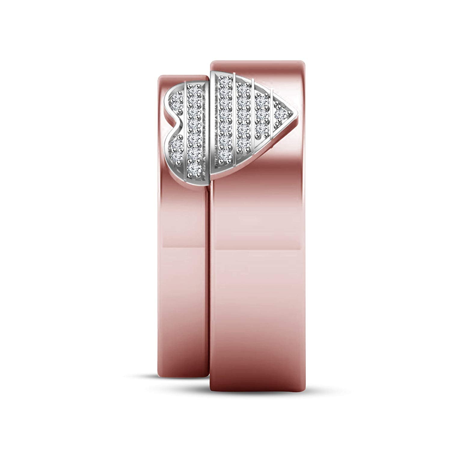 atjewels 18K Rose Gold Plated .925 Silver White Diamond Couple Heart Bridal Ring set for Women's MOTHER'S DAY SPECIAL OFFER - atjewels.in
