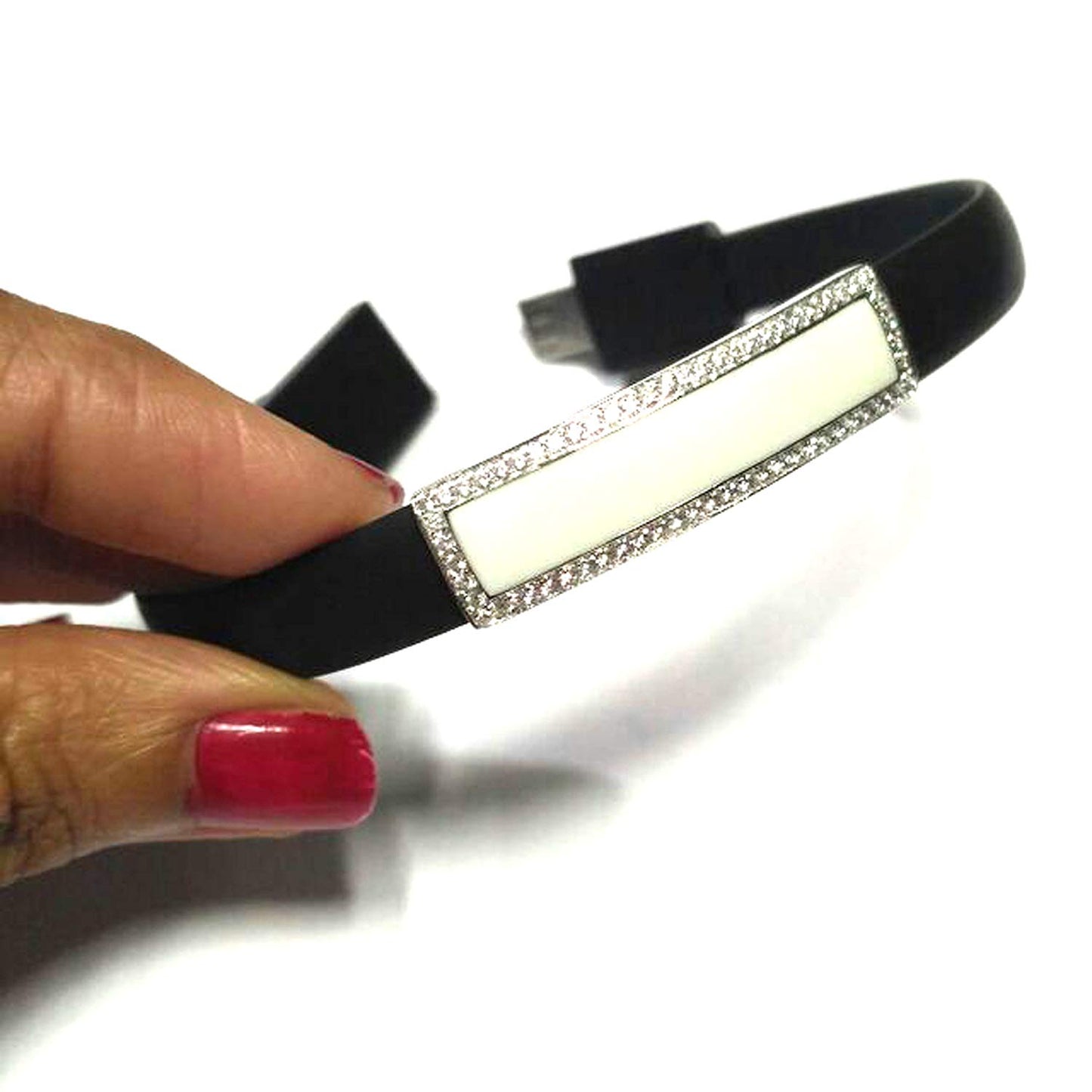 atjewels .925 Sterling Silver W/ Round Cut White Cz Flat USB Cable,Data Charging Cord Black Color Bracelet MOTHER'S DAY SPECIAL OFFER - atjewels.in