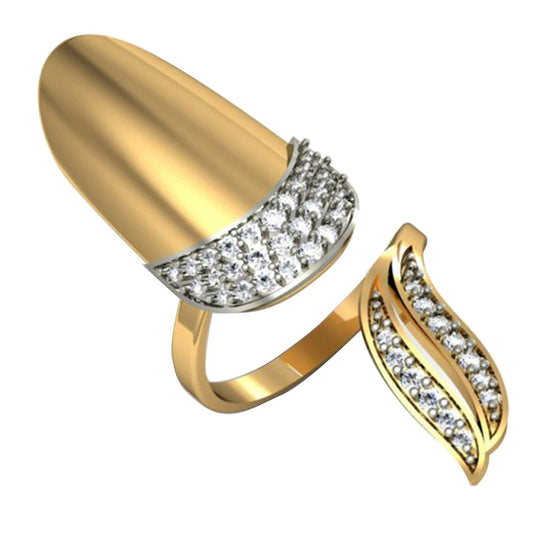 atjewels Round Cut White CZ 14k Yellow Gold .925 Sterling Silver Adjustable Nail Ring For Girl's & Women's For MOTHER'S DAY SPECIAL OFFER - atjewels.in