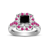atjewels Princess & Round Cut Black Cubic Zirconia & Pink Sapphire .925 Sterling Silver Engagement Ring Size 12 For Women's and Girl's MOTHER'S DAY SPECIAL OFFER - atjewels.in