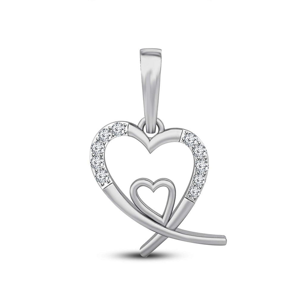 atjewels 18K White Gold on 925 Sterling White CZ Double Cross Heart Pendant MOTHER'S DAY SPECIAL OFFER - atjewels.in
