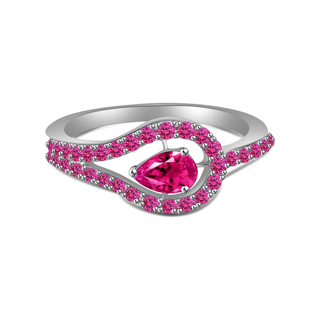 14k Whote Gold Plated 925 Sterling Silver Pear & Round Cut Pink Sapphire Solitaire W/ Accent Engagement Wedding Ring For Women's - atjewels.in