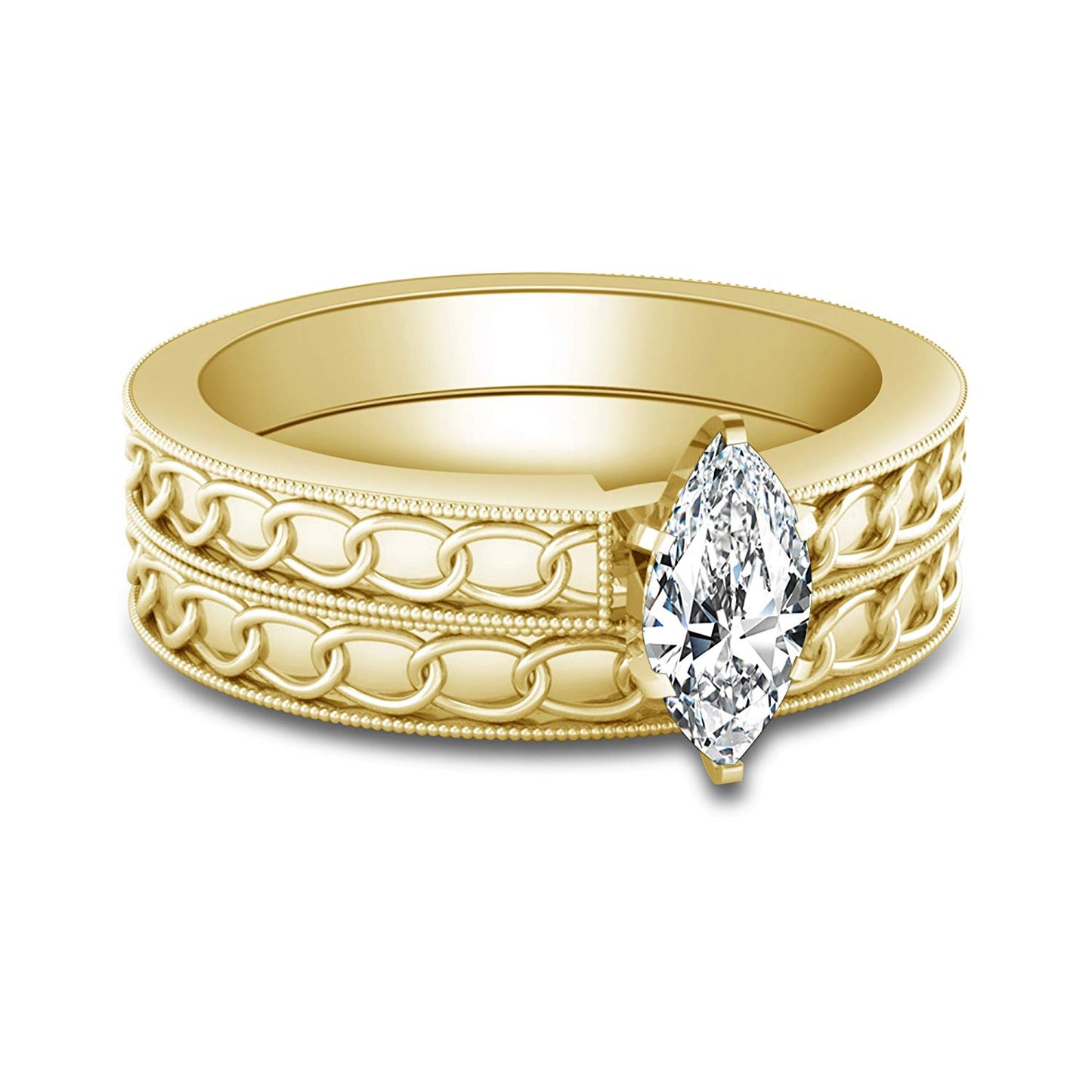 atjewels Yellow Gold Over 925 Sterling Silver Marquise Shape White CZ Women's Wedding Bridal Ring Set MOTHER'S DAY SPECIAL OFFER - atjewels.in