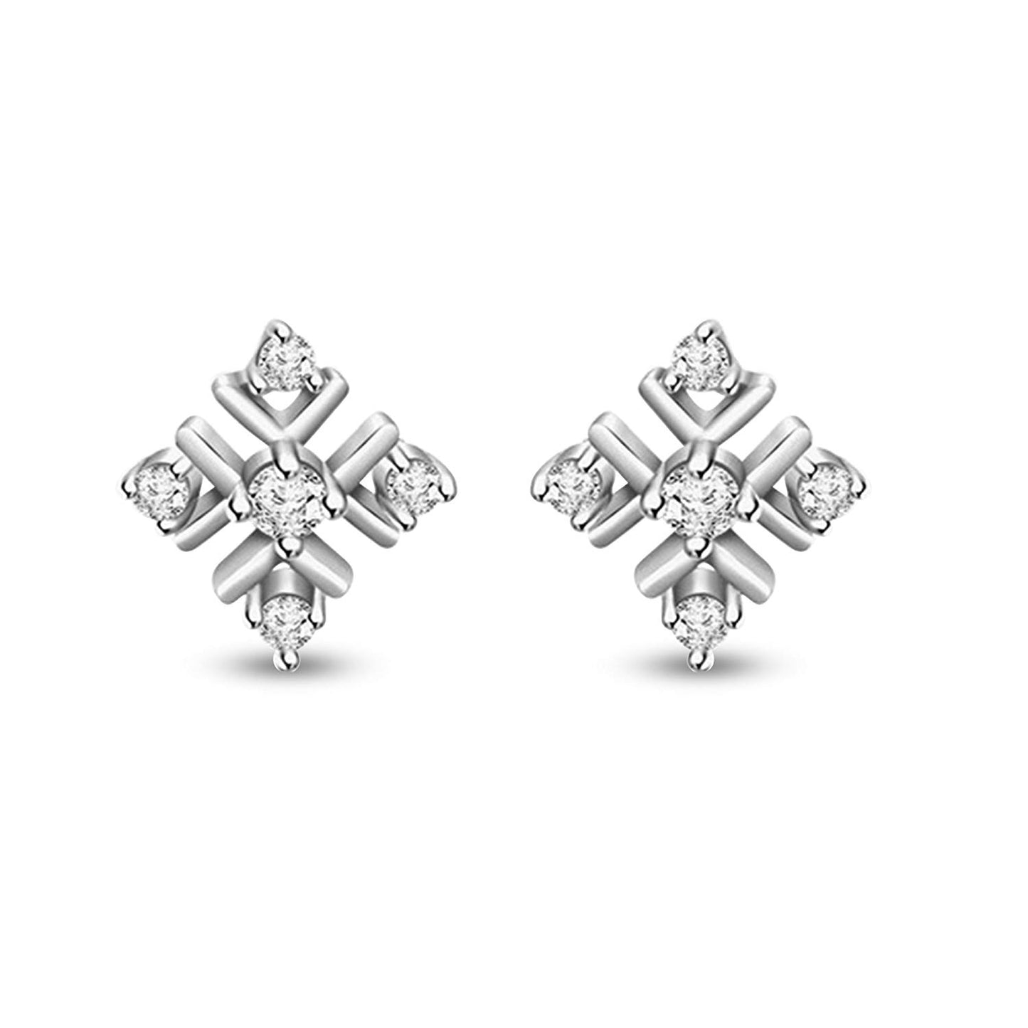 atjewels 14K White Gold Plated on 925 Silver Round White Cubic Zirconia Square Stud Earrings MOTHER'S DAY SPECIAL OFFER - atjewels.in
