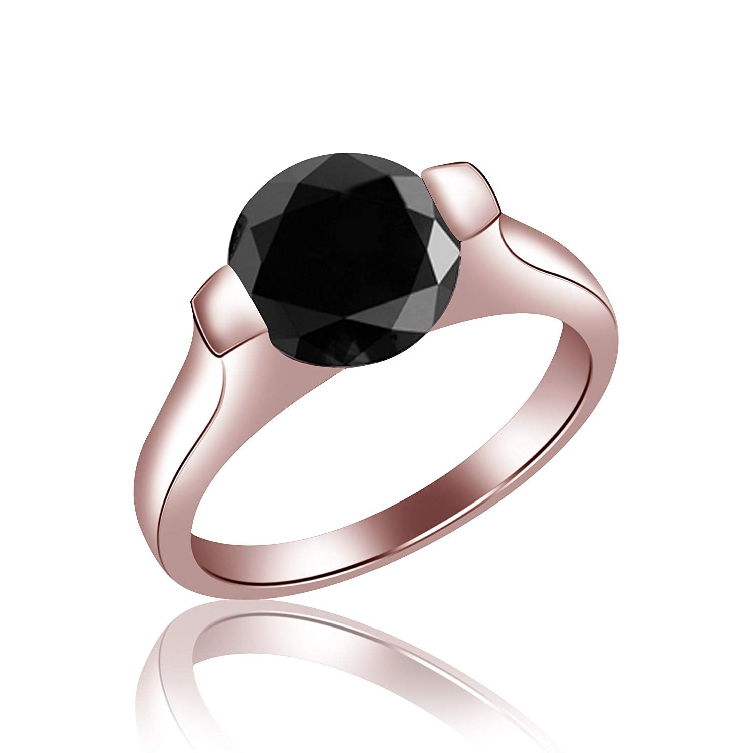 atjewels Round Black Cubic Zirconia 14K Gold Over 925 Sterling Silver Solitaire Ring For Women's (Rose Gold Plated, 8) MOTHER'S DAY SPECIAL OFFER - atjewels.in