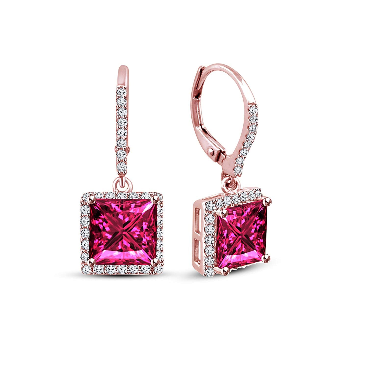 atjewels Princess and Round White CZ 14K Rose Gold Over 925 Silver Dangle Earrings For Women/Girls MOTHER'S DAY SPECIAL OFFER - atjewels.in
