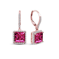 atjewels Princess Pink Sapphire and Round White CZ Rose Gold Over 925 Sterling Dangle Earrings For Women/Girls MOTHER'S DAY SPECIAL OFFER - atjewels.in