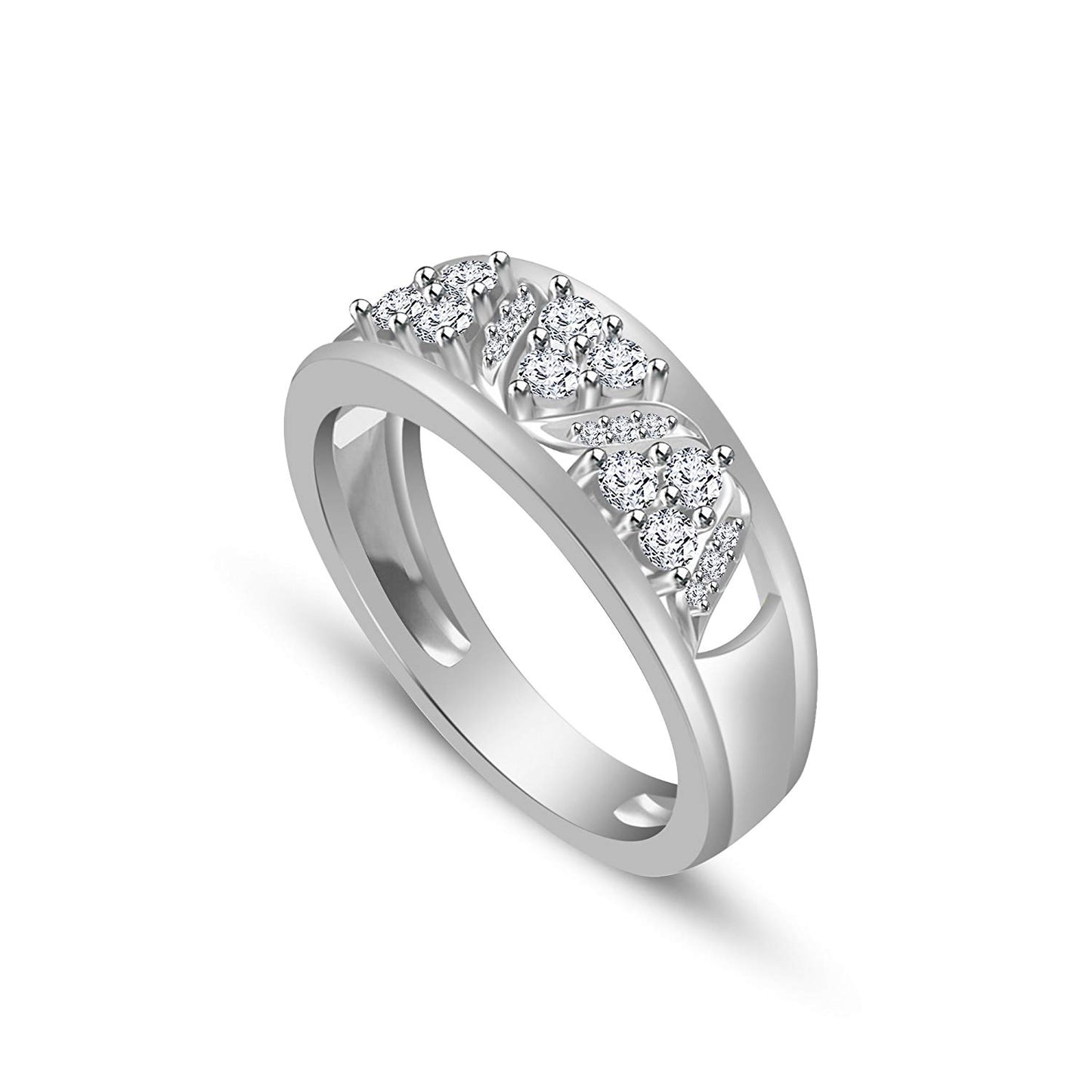 atjewels 14K White Gold Over 925 Sterling Silver Round Cubic Zirconia Wedding Band Ring MOTHER'S DAY SPECIAL OFFER - atjewels.in