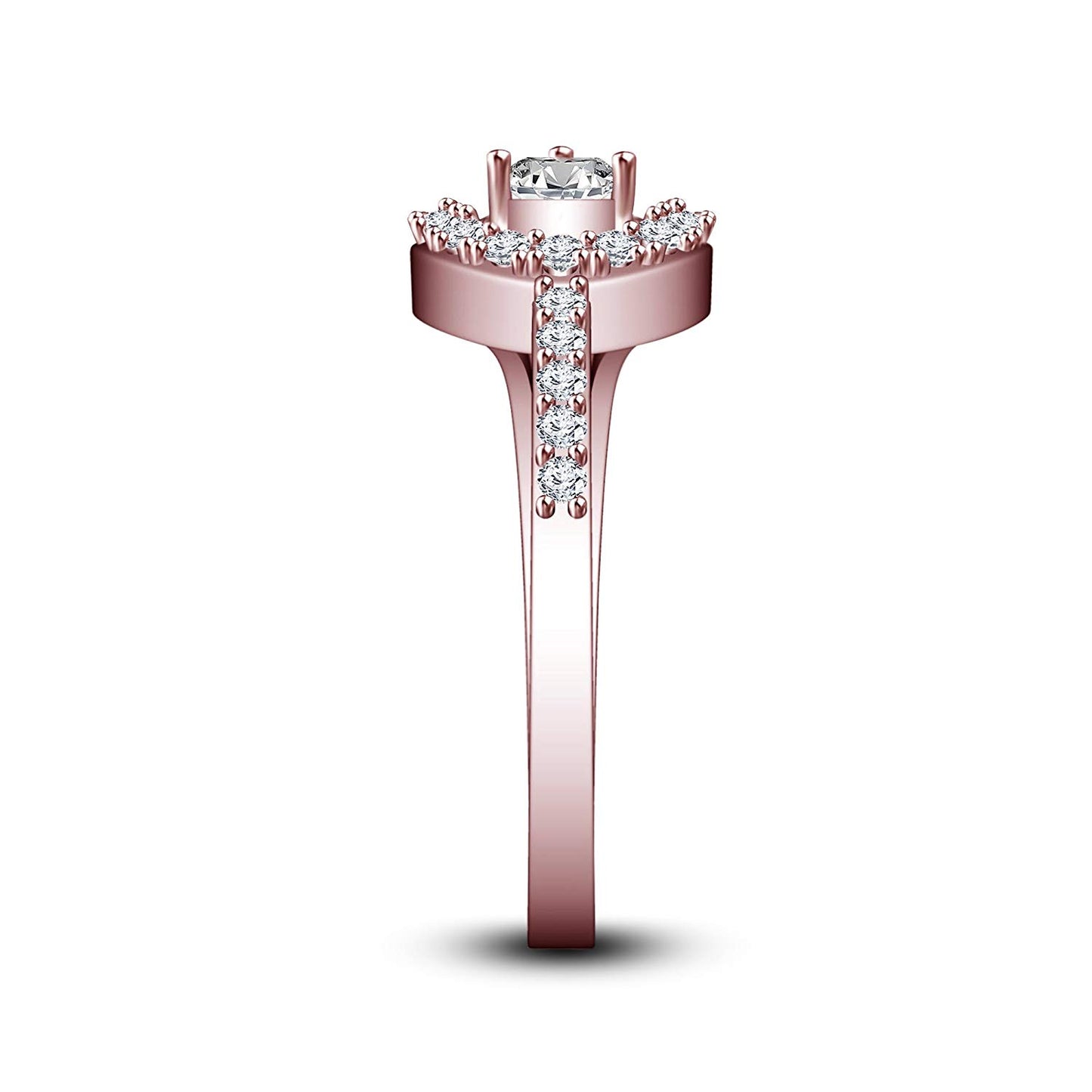 atjewels 1.00 CT 14K Rose Gold Over .925 Sterling Silver White Pear and Round Cubic Zirconia Solitaire With Accent Ring Size 5 MOTHER'S DAY SPECIAL OFFER - atjewels.in