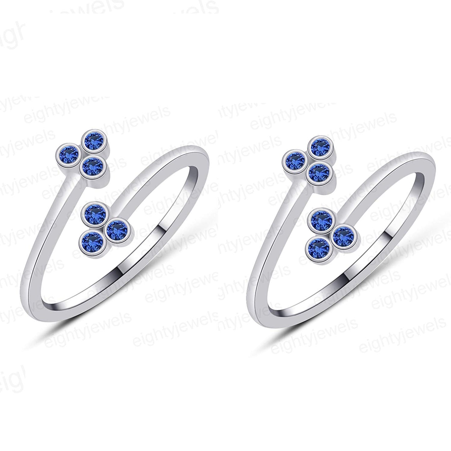 atjewels Bypass Adjustable ToeRing in 14K White Gold Plated On Sterling Silver Gemstone Variation For Women (Blue Sapphire) - atjewels.in