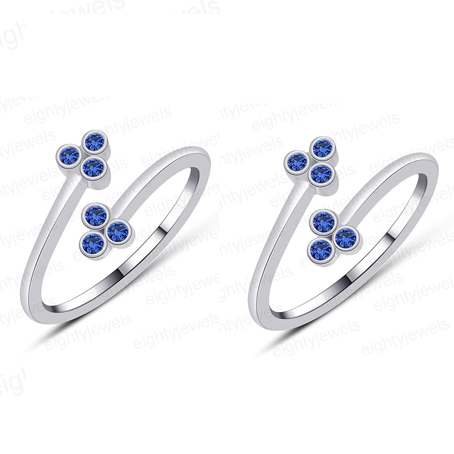 atjewels Bypass Adjustable ToeRing in 14K White Gold Plated On Sterling Silver Gemstone Variation For Women (Blue Sapphire) - atjewels.in