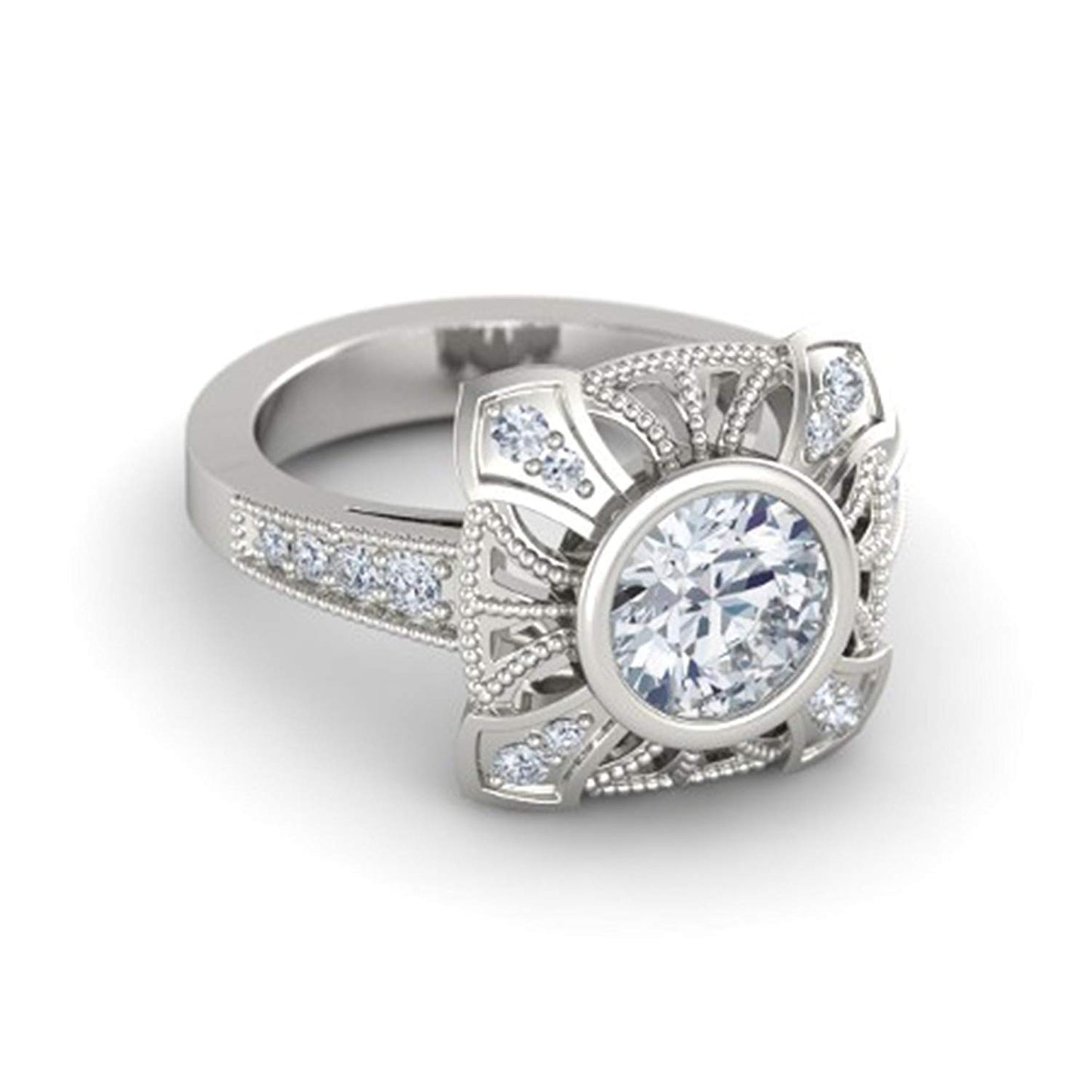 atjewels 18K White Gold Over 925 Silver Round White CZ Engagement Ring MOTHER'S DAY SPECIAL OFFER - atjewels.in