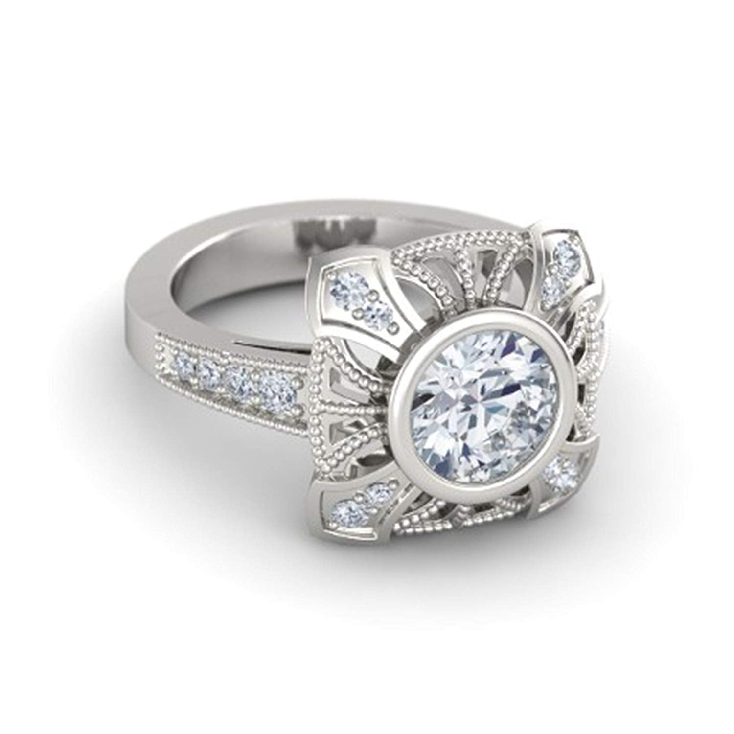 atjewels 18K White Gold Over 925 Silver Round White CZ Engagement Ring MOTHER'S DAY SPECIAL OFFER - atjewels.in