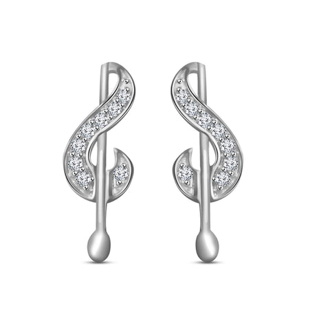 atjewels Solid 925 Sterling Silver Round Cut White CZ Post Back Musical Letter Stud Earrings MOTHER'S DAY SPECIAL OFFER - atjewels.in