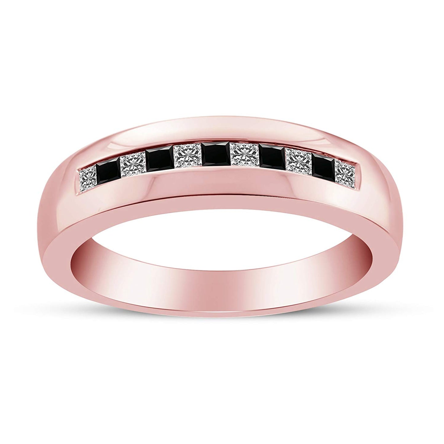 14K Gold Over 925 Sterling Silver Princess Cut Black & White Simulated Diamond Women's Engagment Wedding Band Ring - atjewels.in