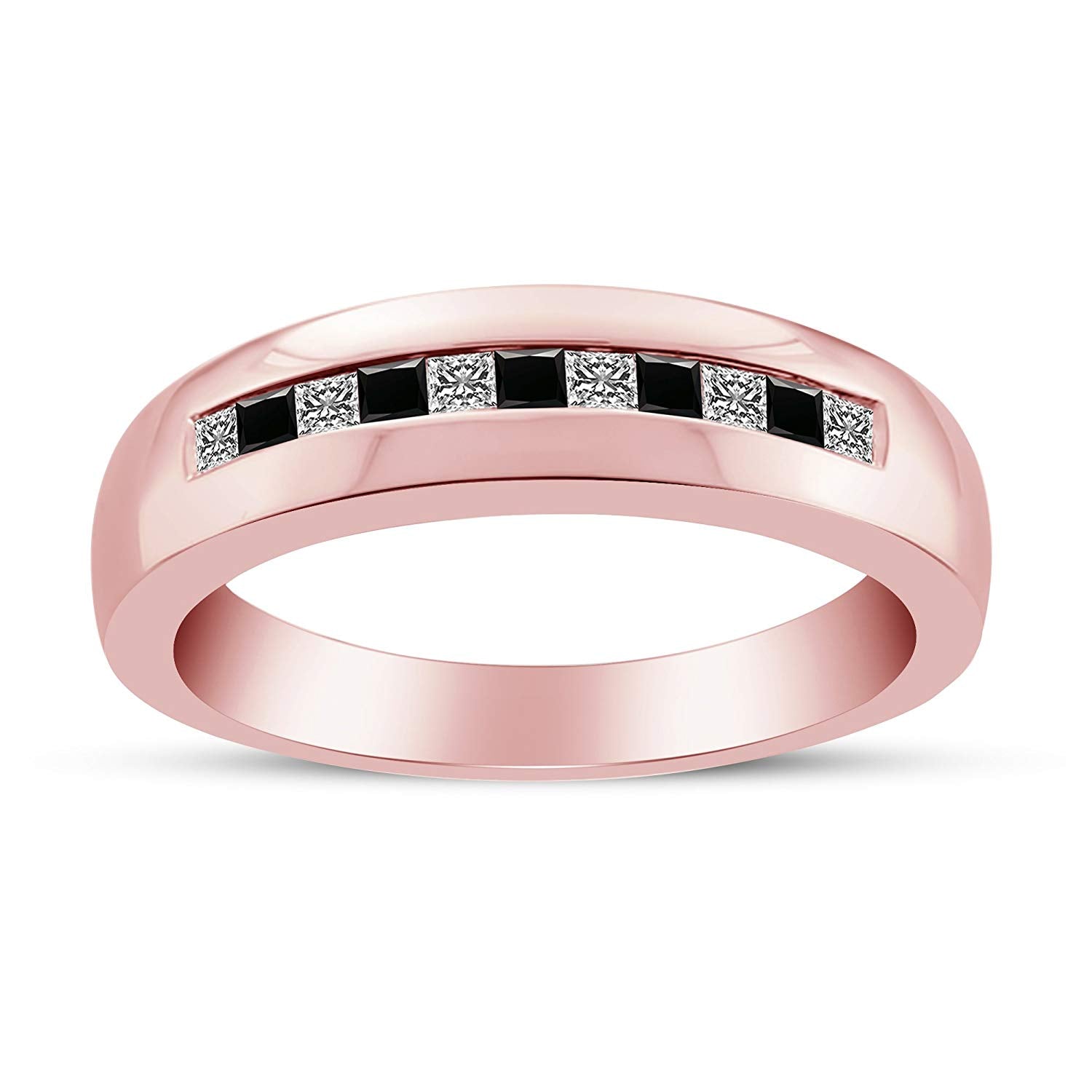 14K Gold Over 925 Sterling Silver Princess Cut Black & White Simulated Diamond Women's Engagment Wedding Band Ring - atjewels.in
