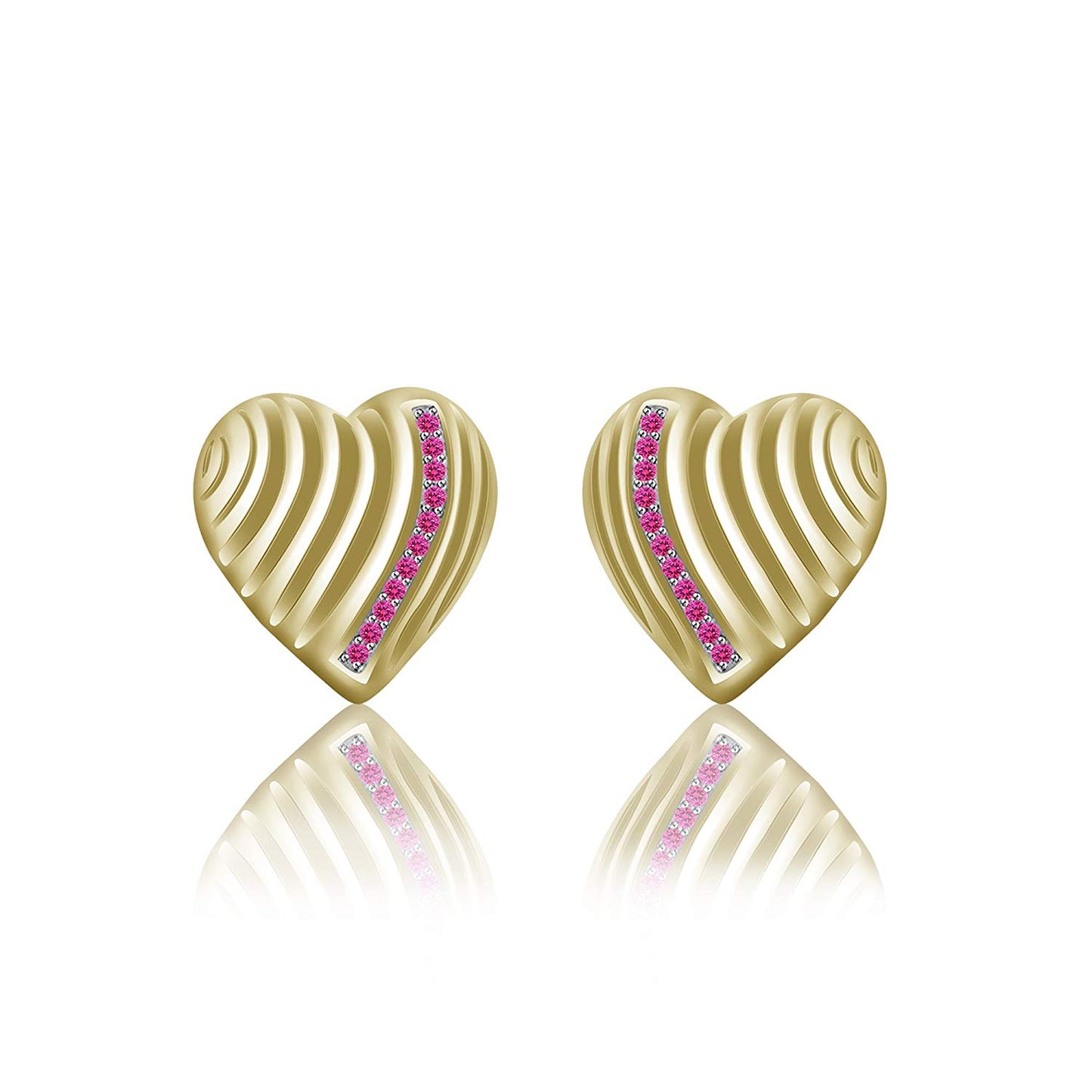 atjewels 14K Yellow Gold Over .925 Sterling Silver Round Pink Sapphire Heart Stud Earrings For Women's MOTHER'S DAY SPECIAL OFFER - atjewels.in