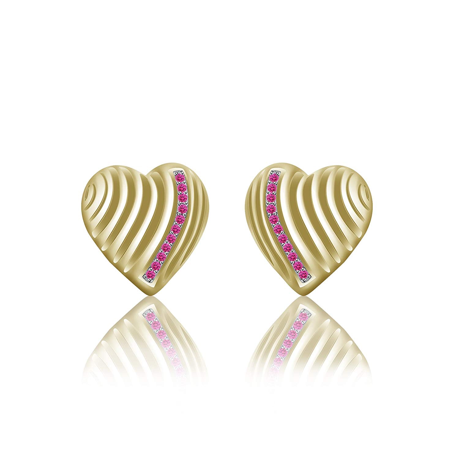 atjewels 14K Yellow Gold Over .925 Sterling Silver Round Pink Sapphire Heart Stud Earrings For Women's MOTHER'S DAY SPECIAL OFFER - atjewels.in