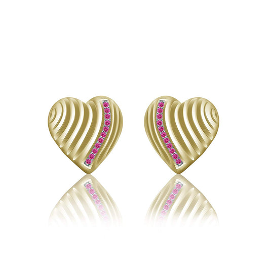 atjewels 14K Yellow Gold Over .925 Sterling Silver Round Pink Sapphire Heart Stud Earrings For Women's MOTHER'S DAY SPECIAL OFFER - atjewels.in
