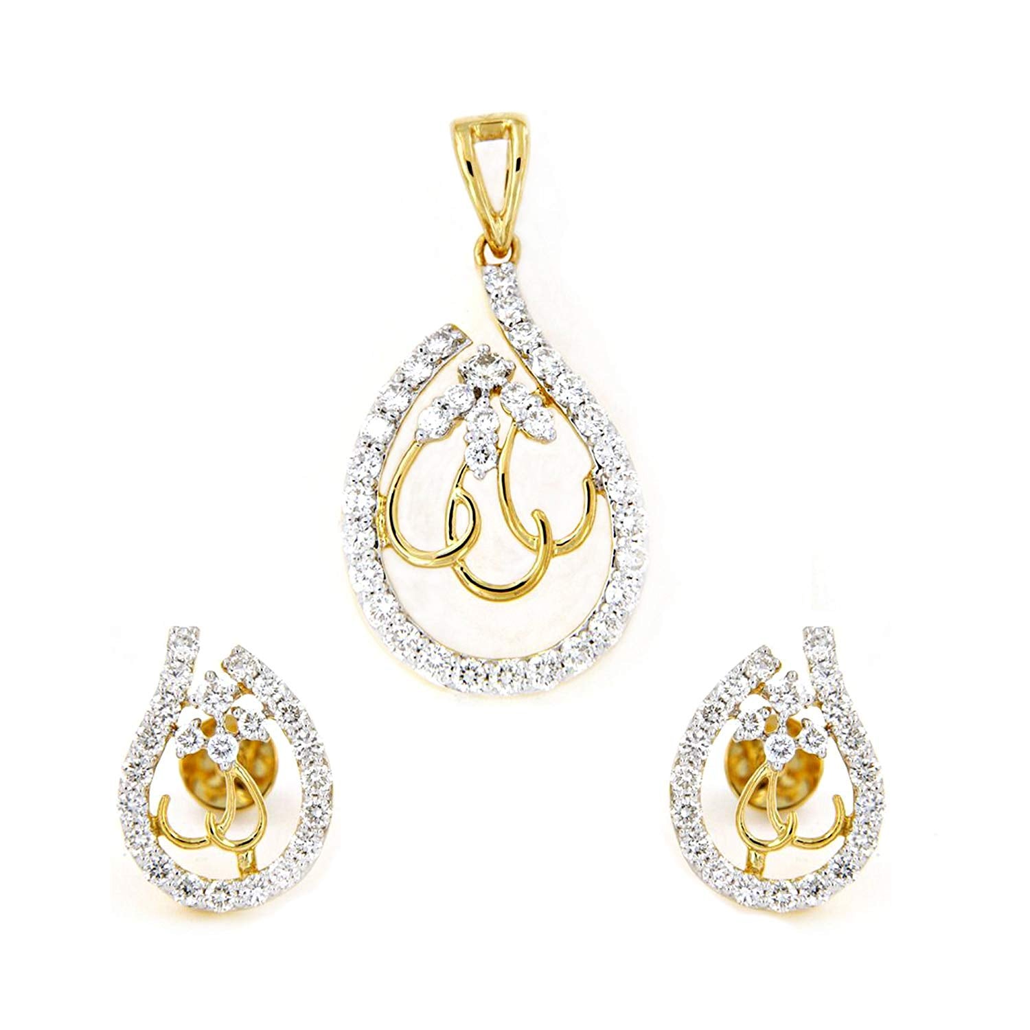 atjewels 14K Yellow Gold Plated On 925 Silver Pendant and Earrings Set MOTHER'S DAY SPECIAL OFFER - atjewels.in