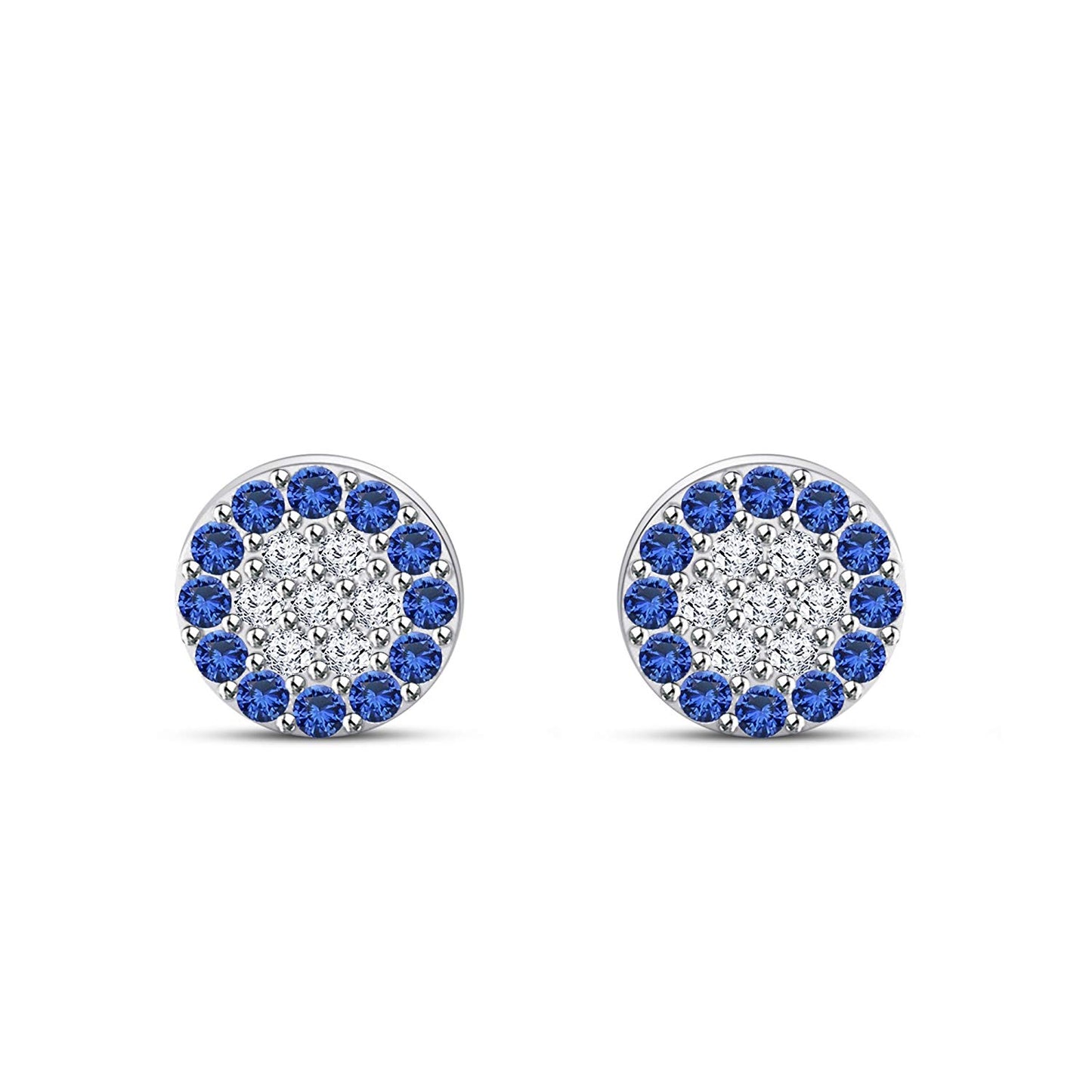 atjewels 14K White Gold Over .925 Sterling Silver Round Cut Blue Sapphire Cluster Stud Earrings For Women's MOTHER'S DAY SPECIAL OFFER - atjewels.in
