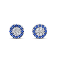 atjewels 14K White Gold Over .925 Sterling Silver Round Cut Blue Sapphire Cluster Stud Earrings For Women's MOTHER'S DAY SPECIAL OFFER - atjewels.in